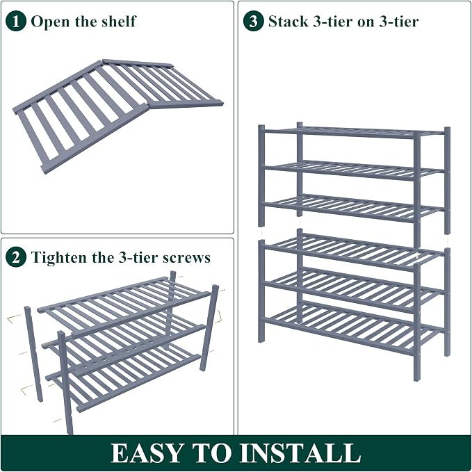 Smiry Bamboo Shoe Rack for Closet, 6 Tier Wooden Stackable Shoe Organizer, Free Standing Shoes Storage Shelf for Entryway, Front Door Entrance, Grey - Image 6