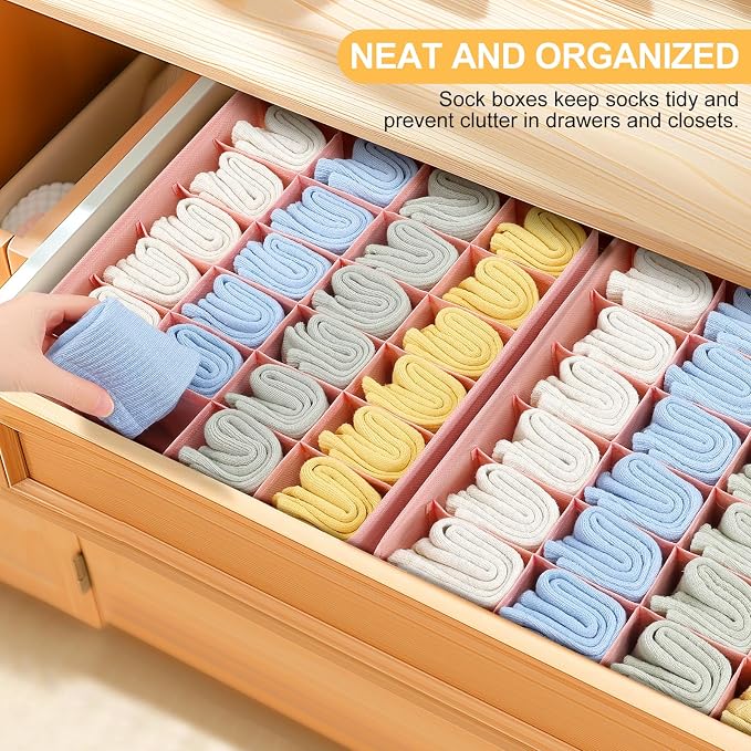Joyoldelf 4-Pack Pink Fabric Dresser Drawer Organizers, 24-Cell Sock Drawer Divider, Non-woven Material - Image 6