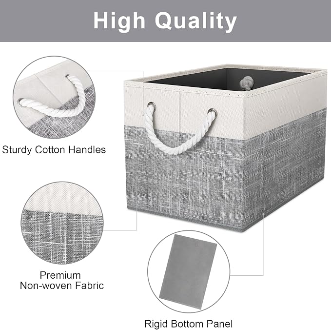 Fab totes Storage Bins [8-Pack], Foldable Storage Baskets for Organizing Toys, Books, Shelves, Closet, Large Storage Box with Rope Handles, Sturdy Organizer Bins, White & Grey - Image 3