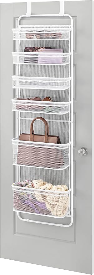 Whitmor Over The Door Organizer - 6 Sections - Pantry, Bathroom, Accessory Organizer - Metal and Mesh - White - Image 3