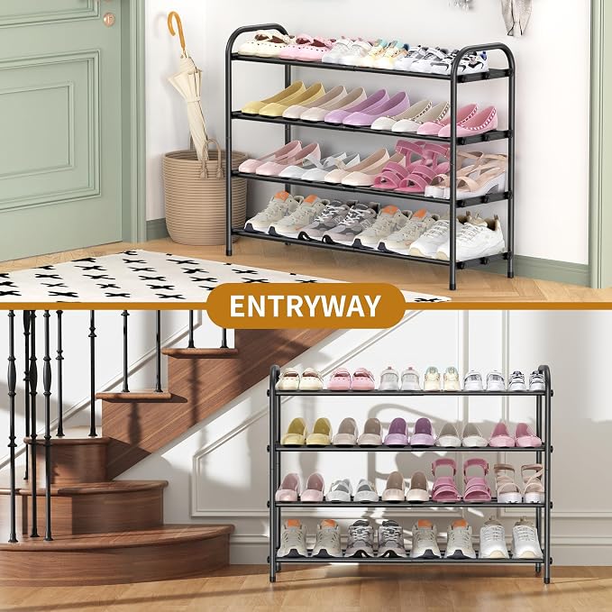 Hleelomi 4-Tier Expandable Shoe Rack for Entryway，Adjustable Metal Shoe Organizer for Closet,Living Room,Dorm,Black - Image 7