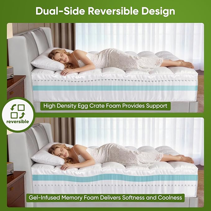 5 Inch Twin Mattress Topper,5 Inch Memory Foam Mattress Toppers-2.5" Cooling Gel Foam Mattress Pad+2.5" 1500GSM Thick Bamboo Pillow Top with 2X Soft and Supportive for Back Pain Relief,75 * 39 * 5in