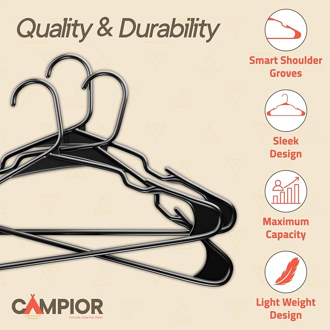 Black Plastic Hangers 5 Pack– Heavy-Duty Plastic Hangers Slim and Space-Saving, Durable and Lightweight PP with Non-Slip Shoulder Notches for Slip Dresses, Suits, Jackets & Camisoles - Image 4