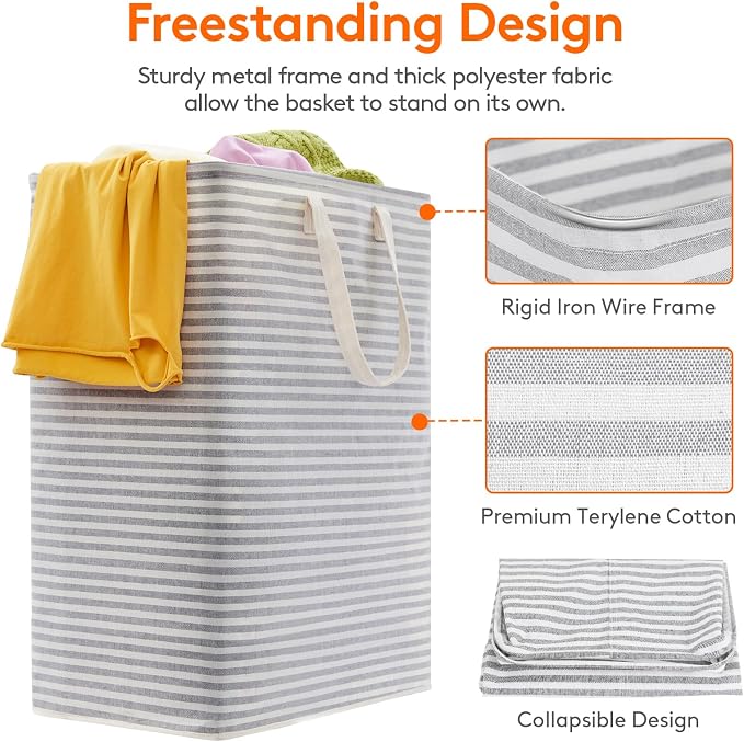 Lifewit 1 Pack Laundry Basket 125L Each, Collapsible Clothes Hamper with Reinforced Handles, Freestanding Waterproof Design for Bedroom and Laundry Room, Grey 125L Total - Image 2