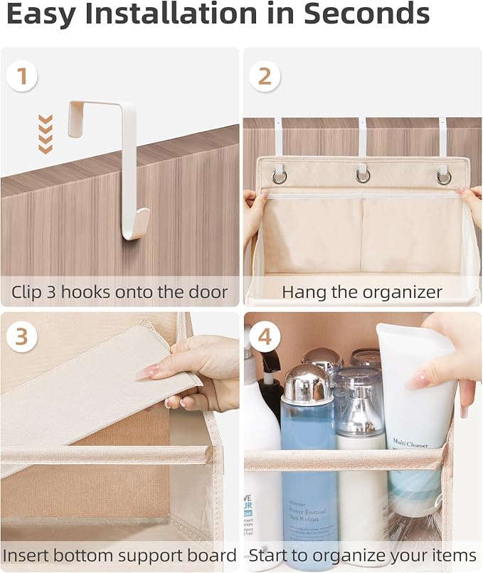 STORAGE MANIAC Over the Door Organizer Large Capacity Hanging Organizer, Clear Deep Pockets Behind Door Closet Organizer and Storage for Nursery, Bathroom, Bedroom, Pantry, 1 Pack Oat Beige - Image 4