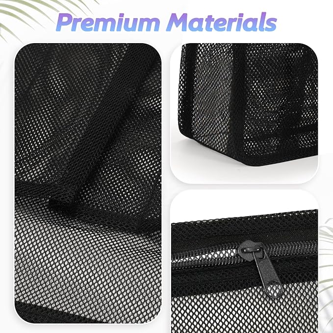 famichan Portable Mesh Shower Caddy, Gym Travel Camp Dorm Room Essentials for College Student Boy Girl, Bathroom Shower Bag - Black - Image 3