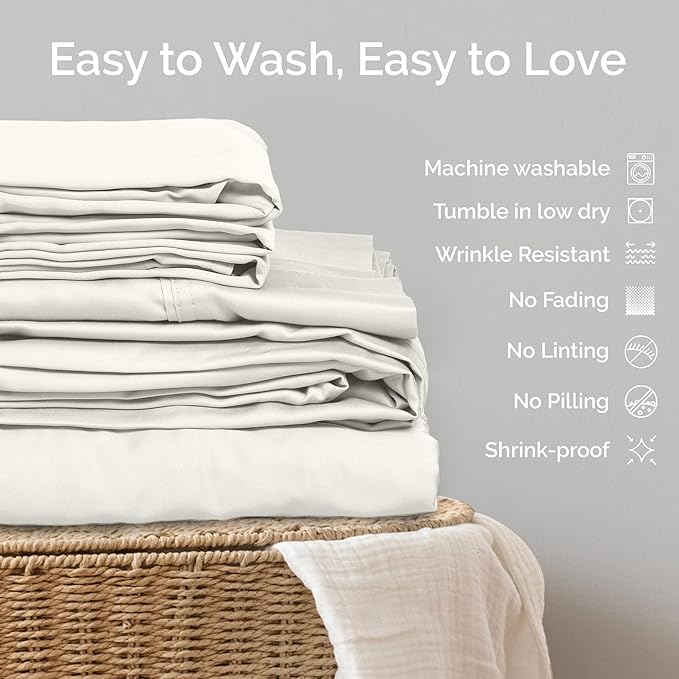 Viscose Bamboo Sheets Queen Size 4PC Set - Cooling Bedding for Hot Sleepers with Moisture Wicking Technology - Silky Soft 18 Inch Deep Pocket - Ivory 60"x 80"