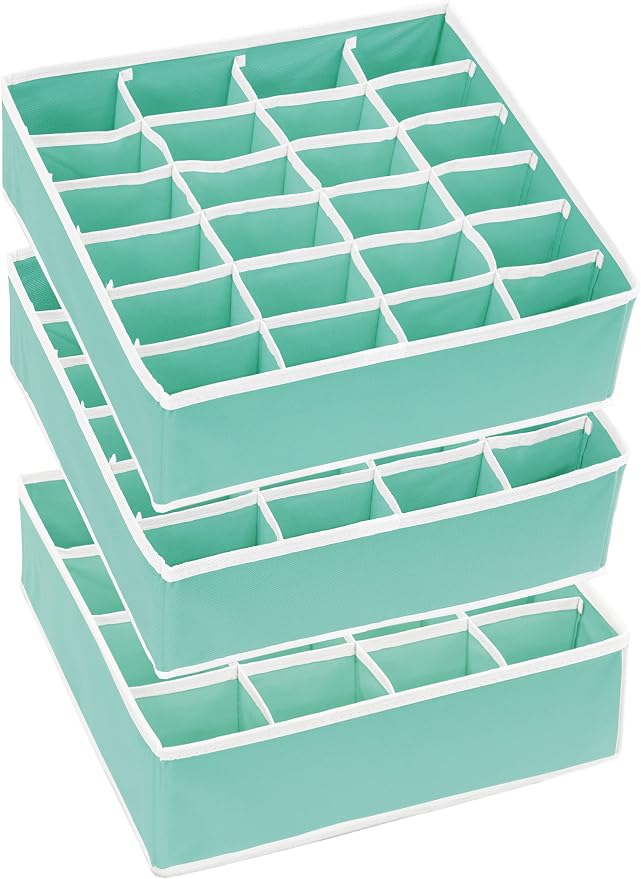Simple Houseware Sock Drawer Organizer for Dresser/Closet/Bedroom, 3 Pack, Turquoise - Image 5