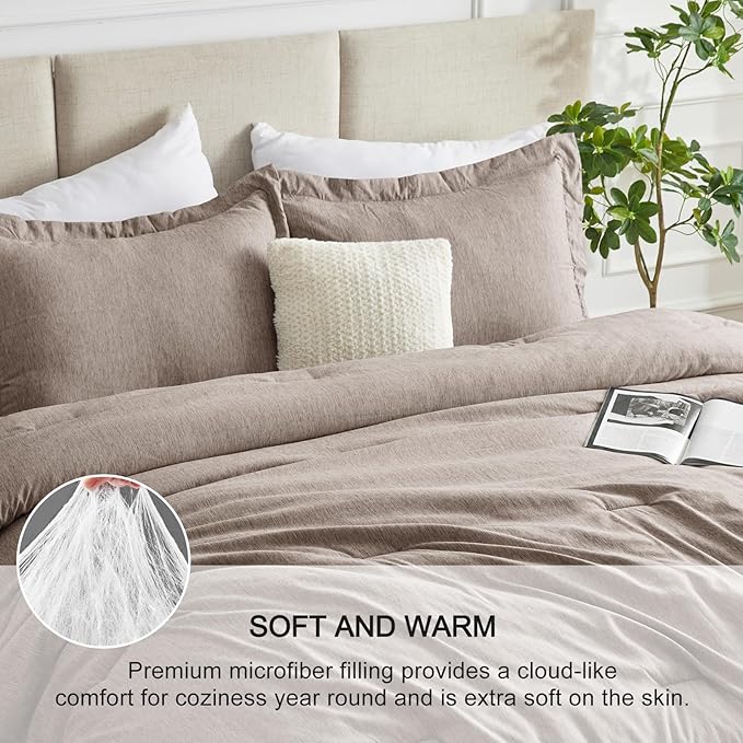 CozyLux King Size Comforter Set - 3 Pieces Khaki Soft Luxury Cationic Dyeing Bedding Comforter for All Season, Breathable Lightweight Fluffy Bed Sets with 1 Comforter and 2 Pillow Shams