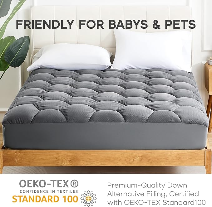 Sonive Waterproof Mattress Protector,Queen Mattress Topper with Deep Pocket up to 21'',Quilted Fitted Waterproof Mattress Pad,Ultra Soft & Supportive, Durable&Easy Care, Grey (60x80'')