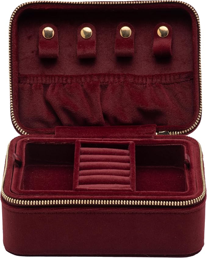 Velvet Travel Jewelry Organizer Box with Zipper Around,Portable Accessory Display Tray Holder Storage Case for Multiple Earrings Rings Necklaces Bracelets (Red) - Image 4