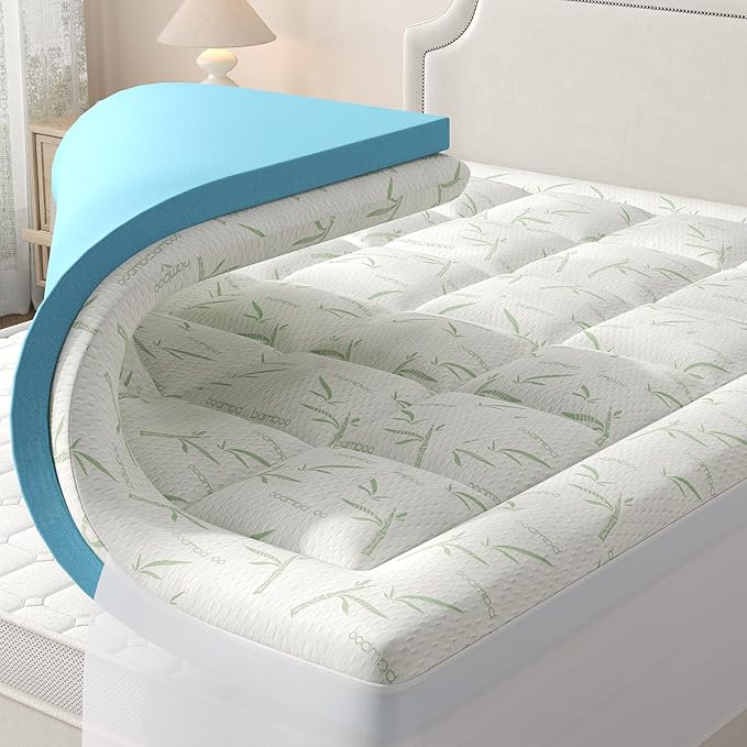 DUMOS Dual Layer 3 Inch King Mattress Topper, Memory Foam Mattress Topper - 2 Inch Gel Memory Foam and 1 Inch Pillow Top Mattress Pad Cover for Back Pain, Thick Soft Topper with 8-21 Inch Deep Pocket