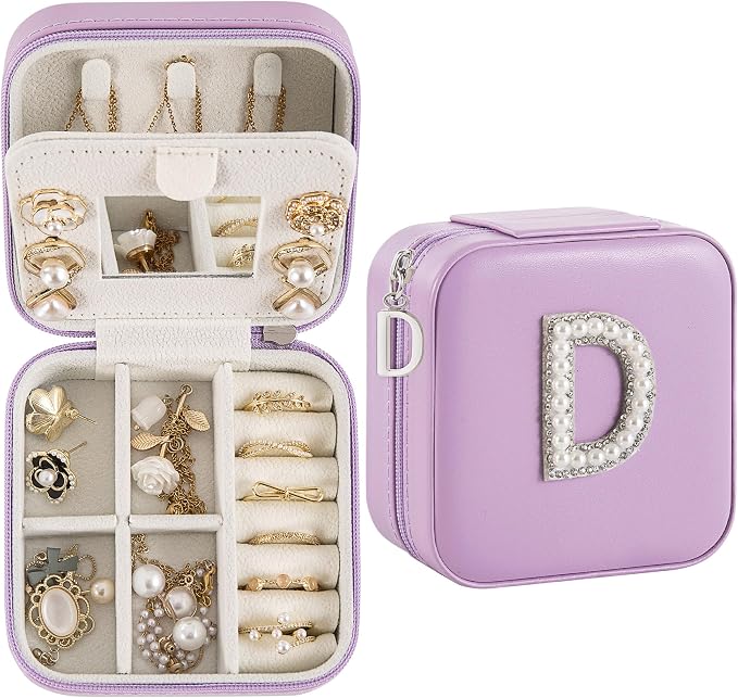 Travel Jewelry Case, Small Jewelry Box Organizer with Personalized Initials, Gifts for Girl Women, Wife Girlfriend Daughter Niece, Bridesmaid Gifts, Birthday by Unknown