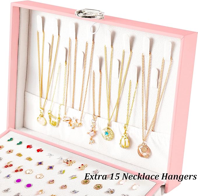 QBestry Earring Jewelry Box for Girls Pink, 5 Layers Jewelry Organizer with Lock Key Jewelry Boxes for Women Necklace and Earring Holder Organizer for Girls Teen Jewelry Box Earrings Case Xmas Gifts - Image 4