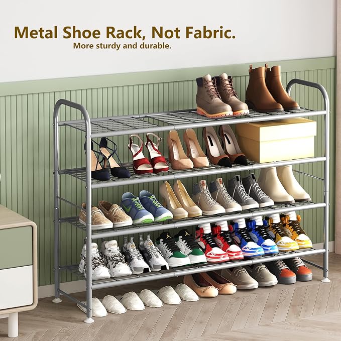 LINZINAR Shoe Rack 4 Tier Storage Organizer for Closet Entryway Metal Grey - Image 5