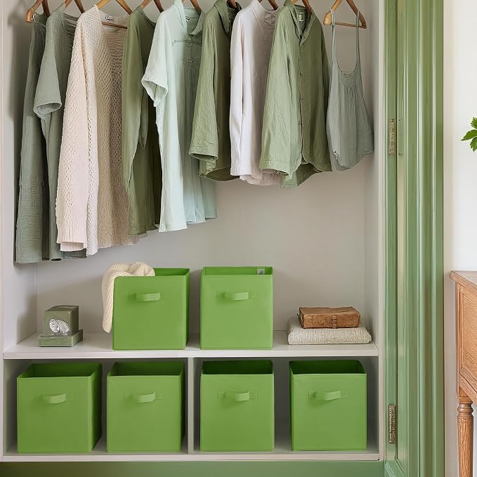 Cupic Cupid 11 Inch Storage Cube, Fabric Cube Storage Bin with Handles, Storage Cube Organizer for Clothes and Toys, Collapsible Cube Bins for Closet, Shelves, Nursery, 6-Pack, Green - Image 8