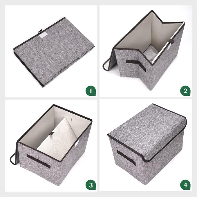 Bagnizer Large 42 Quarts Fabric Storage Bins with Lids [2-Pack] Linen Collapsible Foldable Storage Cubes, Closet Organizer Containers boxes with Handles for Home Office (16.7 x 12 x 12, Gray) - Image 3
