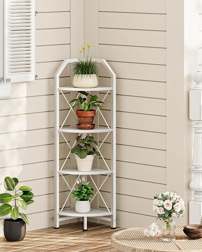 CHOEZON 4-Tier Corner Shelf, Industrial Corner Bookshelf, 47.6" Corner Storage Stand, Plant Stand Display Shelf, Corner Bookcase for Bedroom, Living Room, Home Office, White TCJ09WB - Image 5