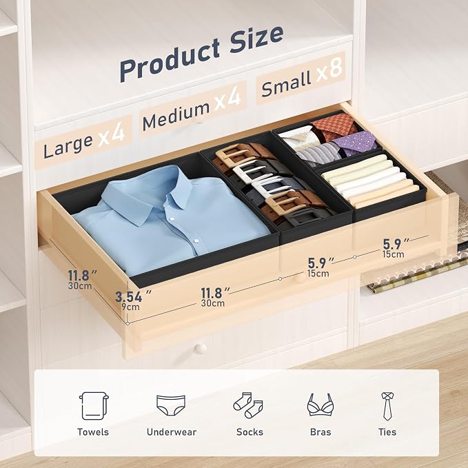 DIMJ Drawer Organizer Clothes - 16 Pack Baby Dresser Organizer for Nursery, Foldable Drawer Organizer Bins for Closet Bedroom Organization, Fabric Clothes Storage Dividers for Underwears, Socks, Bras - Image 2