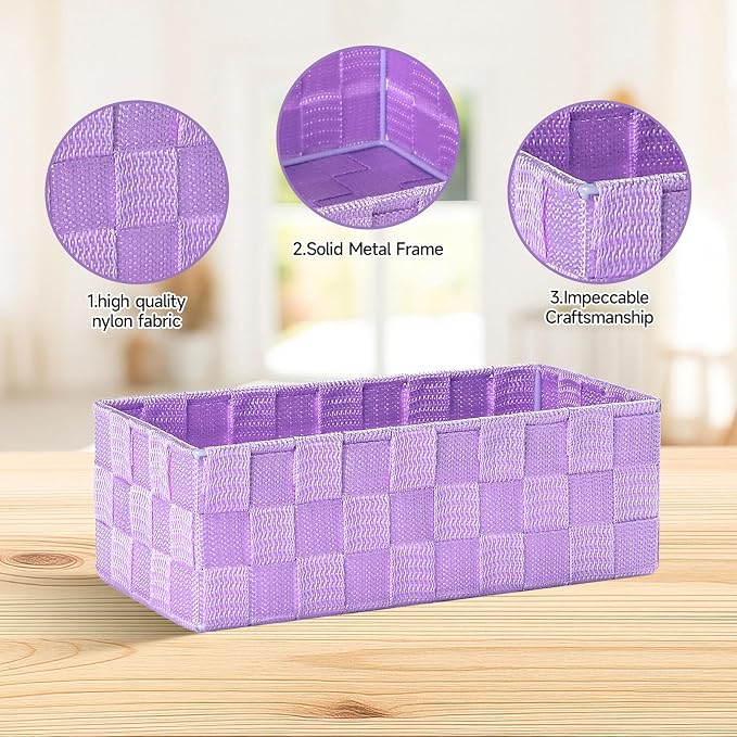 Posprica Woven Storage Baskets for Organizing, Small Black Baskets Cube Bin Container Tote Organizer Divider for Drawer, Closet, Shelf, Dresser, Set of 4(Purple) - Image 3