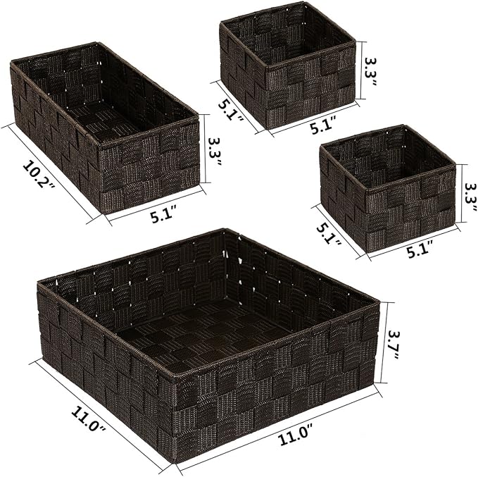 Posprica Woven Storage Baskets for Organizing, Small Baskets Cube Bin Container Tote Organizer Divider for Drawer, Closet, Shelf, Dresser, Set of 4(Brown) - Image 3