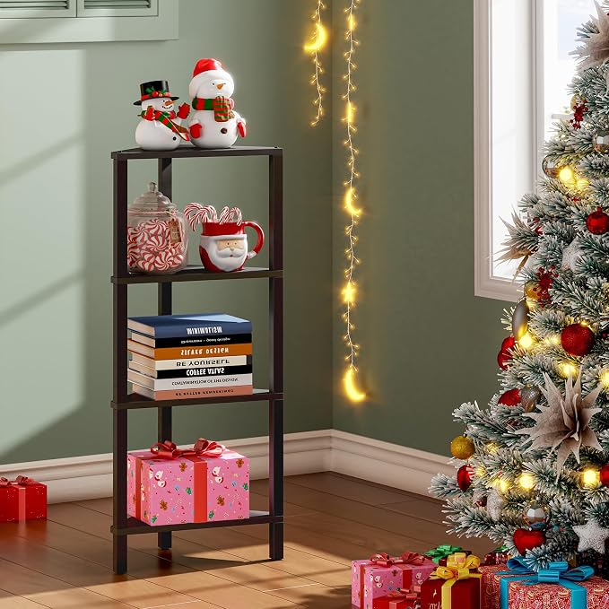 TUTOTAK Corner Shelf, 4-Tier Corner Bookshelf for Small Space, Narrow Display Corner Shelf Stand with Storage Rack, for Living Room, Bedroom, Black BS05BK004 - Image 3