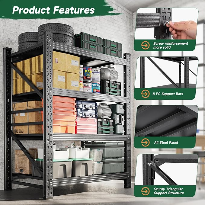 Letaya 2000LBS Storage Shelves Heavy Duty,60" H Garage Shelving Units, 4 Tier Adjustable Utility Rack Shelf,Large Metal Industrial Shelves,for Shop,Warehouse,Basement,Black (40" W x 20" D x 60" H) - Image 6