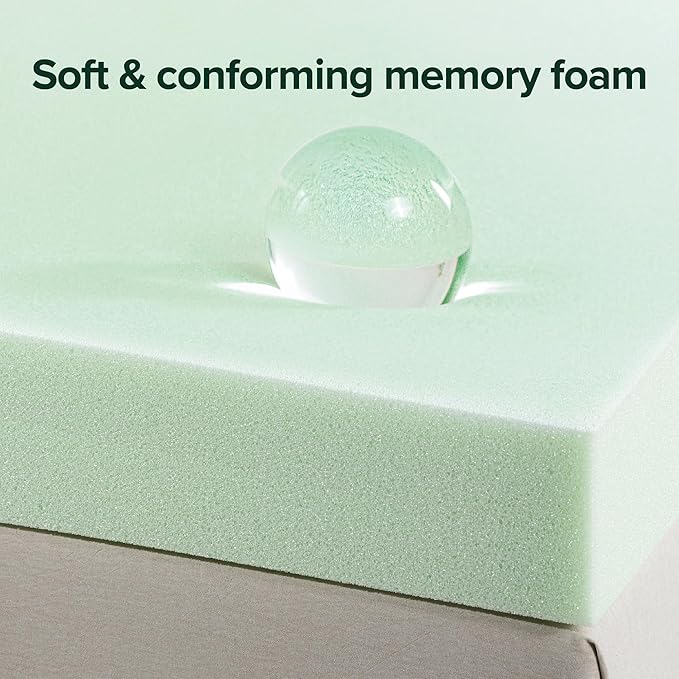 ZINUS 4 Inch Green Tea Memory Foam Mattress Topper, Dorm Bedding, Pressure-Relieving Layer, Ideal for Back Pain Relief, Compact WONDERBOX Packaging, CertiPUR-US Certified, Twin