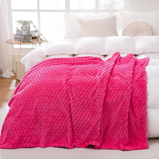 Hot Pink Throw Blanket 50"??70" inches Gifts for Mom Fuzzy 3D Jacquard Decorative Flannel Fleece Super Soft Plush Cozy Blanket for Couch Sofa Chair Lightweight