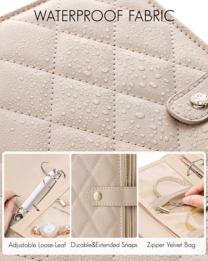 VLANDO Travel Jewelry Organizer Case,Jewelry Storage Book Ring Binder with Clear Zipper Velvet Pouch Bag for Traveling,Rings,Necklace,Earrings,Bracelets,Brooches-Toffee - Image 4