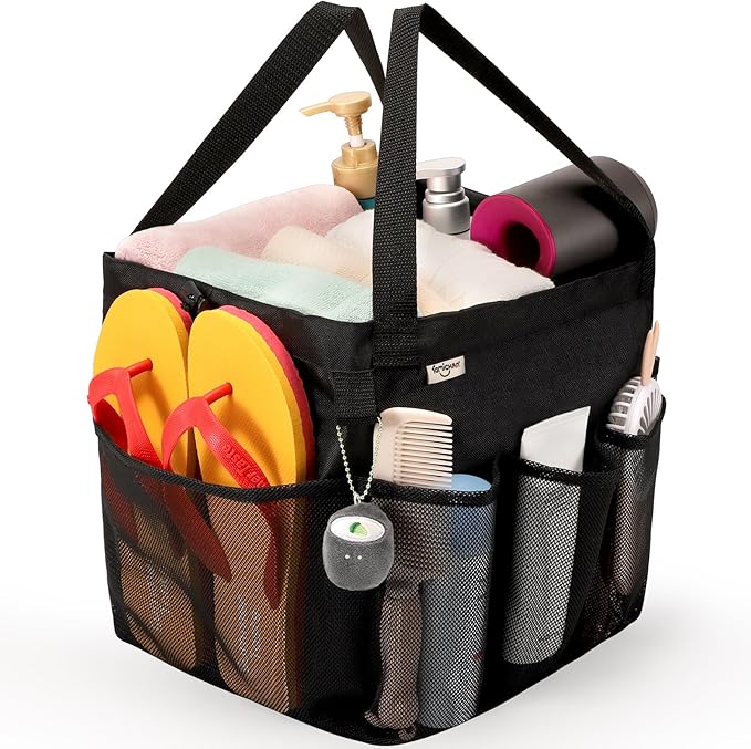 famichan Mesh Shower Caddy Portable, Dorm Room Essentials for College Students, Large Capacity with 8 Pockets Shower Bag for Camping,Swimming,Gym,Travel by famichan