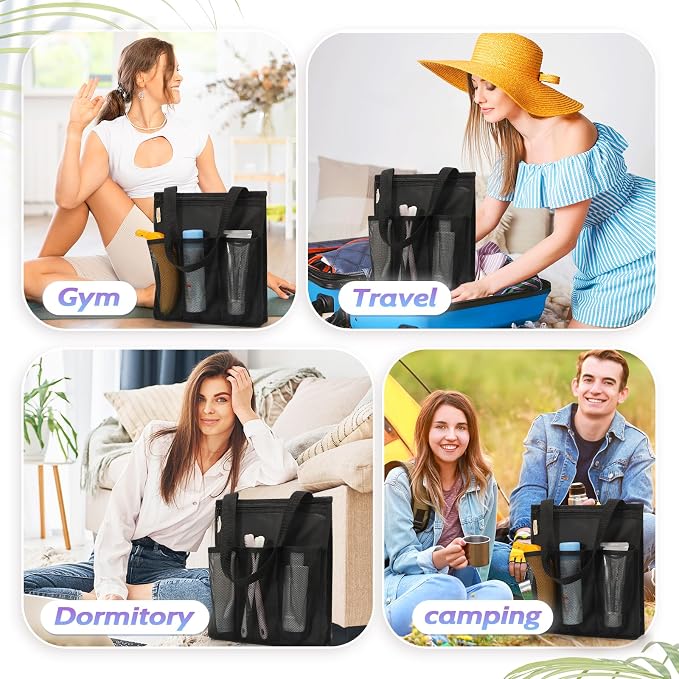 famichan Portable Shower Caddy, Gym Travel Camp Dorm Room Essentials for College Student Boy Girl，Black Bathroom Mesh Shower Bag - Image 4