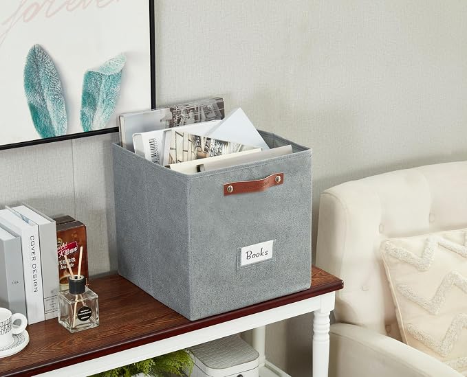 DECOMOMO Storage Cubes, 13x13x13 Storage Cube Bins with Labels, Fabric Organizer Bins (13" / 6pcs, Texture Grey) - Image 8