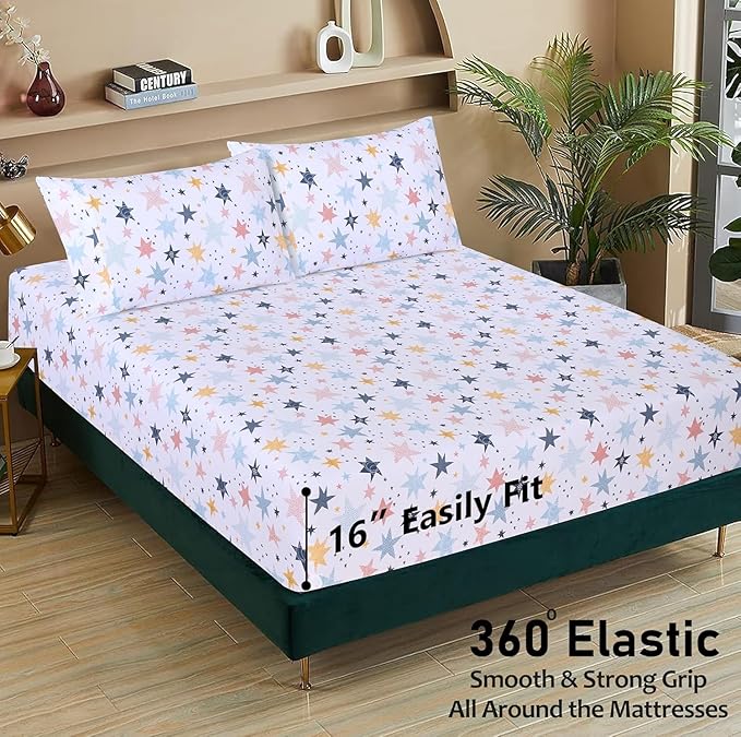 RUVANTI 100% Cotton Sheets – Full Size Percale Bedding, Cooling & Breathable Floral Design, Durable with a Crisp, Soft & Comfortable Feel, 16" Deep Pocket, 4-Piece Set, Fault Star