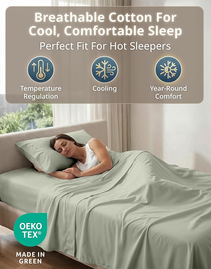 LANE LINEN 100% Cotton Twin XL Sheets Set - 600 Thread Count Premium Sateen Weave for Silky Feel On Skin - Breathable & Cooling Sheets for College Dorms & Single Beds - Oeko Tex Certified - Mineral
