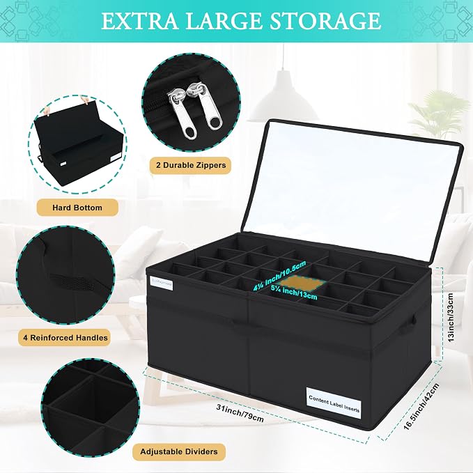 Luvhomee Shoe Storage Organizer, Fits 24 Pairs, Large Shoe Organizer Box for Closet, Clear Foldable Shoes Containers w/Bottom Support, Space Saving Shoe Cubby Storage Boxes w/Reinforced Handles, Black - Image 5