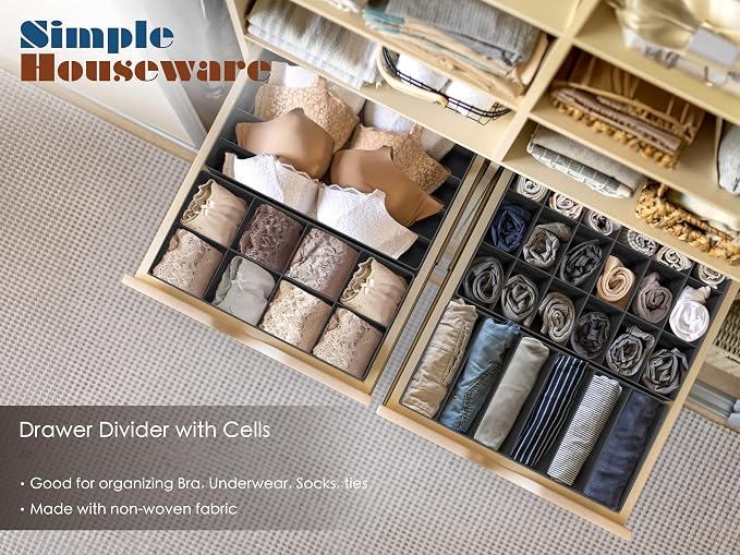 Simple Houseware 4-Pack Drawer Organizer Set - Closet Dividers for Underwear, Socks, Bras, Scarves, Ties - Foldable Non-Woven Storage Boxes, Dark Gray - Image 6