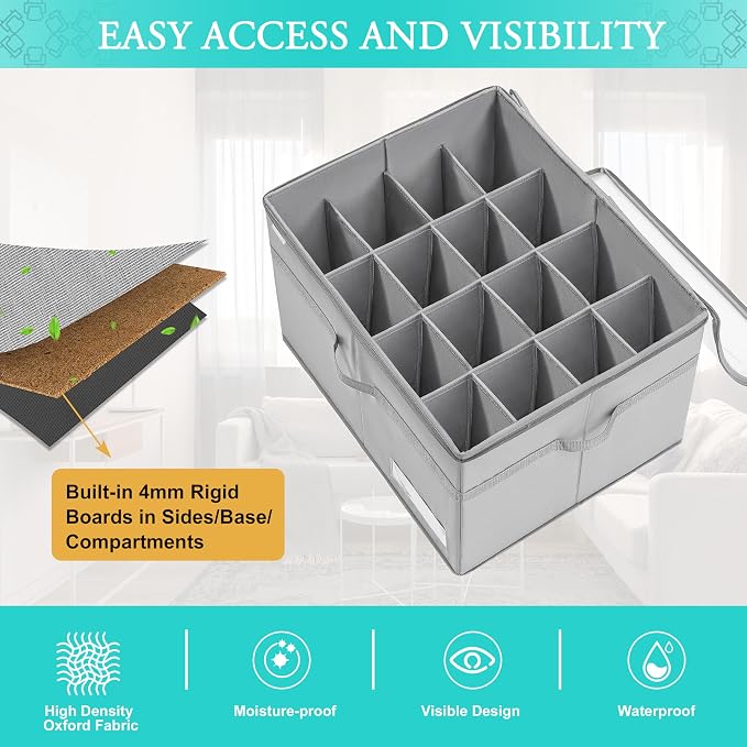 LUVHOMEE Shoe Organizer for Closet, Fits 16 Pairs, Large Shoe Box Storage Containers, Clear Foldable Shoe Storage Bins w/Bottom Support, Space Saving Shoes Holder w/Reinforced Handles, Gray - Image 4
