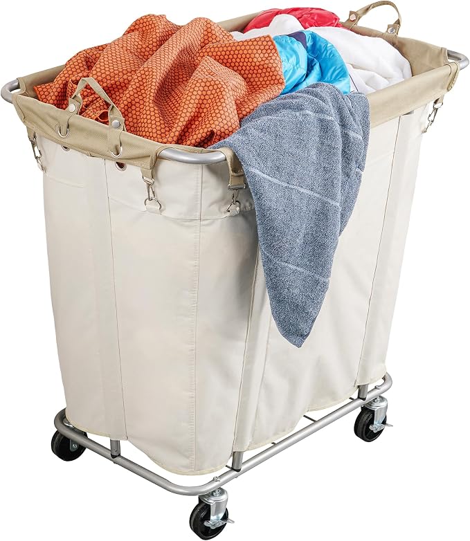 PLKOW Laundry Cart with Wheels 320L Large Rolling Laundry Cart for Commercial/Home, Rolling Laundry Basket with Steel Frame and Waterproof Lining, 9 Bushel, 32.3L x 19.7W x 30.7H Inch, Beige by PLKOW