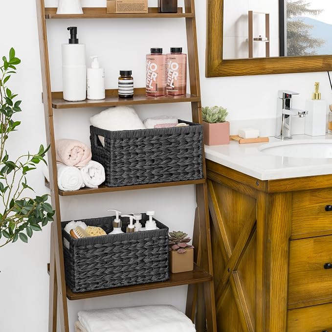GRANNY SAYS Wicker Basket, Decorative Woven Baskets for Storage, Waterproof Storage Basket Organizer, Wicker Storage Basket for Organizing, 2-Pack, Black - Image 2