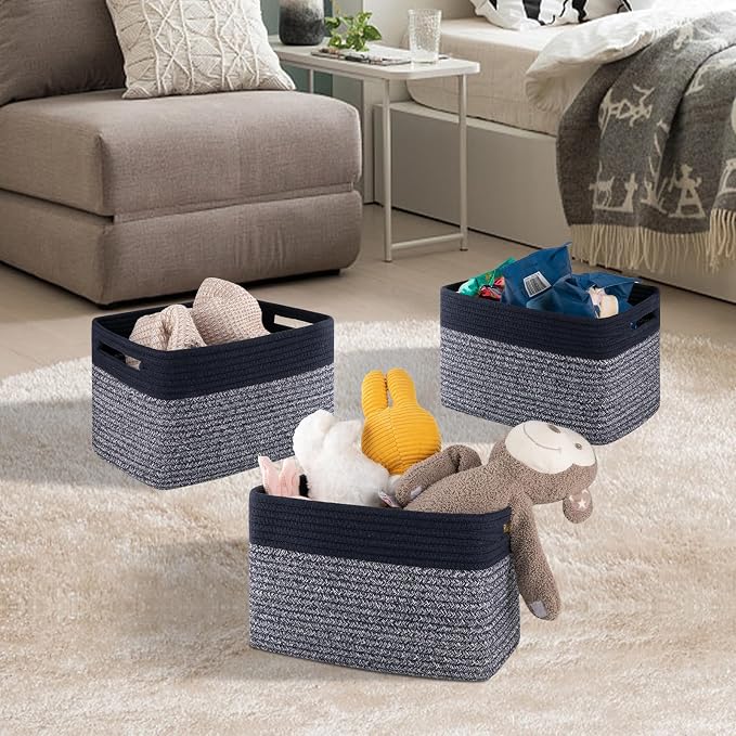 4 Pack Storage Baskets for Organizing, Woven Baskets for Shelves - Perfect for Toys, Books, Towels, and Clothes, Durable Gift Basket Bins Toy Storage, 12.7''L x9''W x7.8''H, Blue and Grey - Image 4