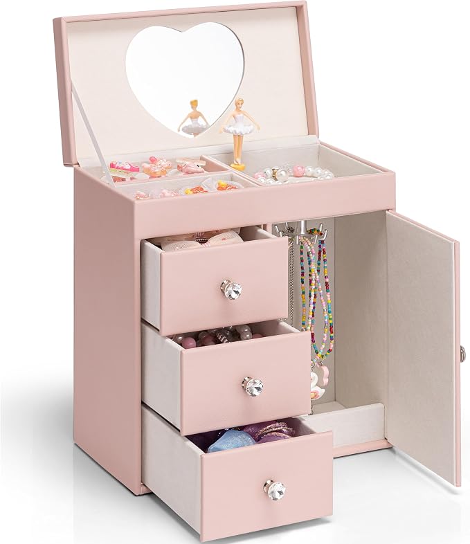 VLANDO Musical Jewelry Box for Girls, Large Kid Music Box with Ballerina for Birthday Bedroom Decor, 4 Layer Girl Jewelry Gifts for Girls Kids - Pink by VLANDO