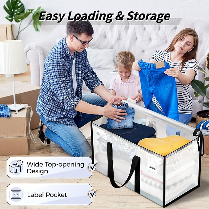 16 Pack Extra Large Heavy Duty Moving Bags, Clear Storage Bins with Lids, Reinforced Handles & Heavy-Duty Zippers Moving Boxes Storage Bags Totes for Clothes Packing, Dorms, College Supplies, Clear - Image 5