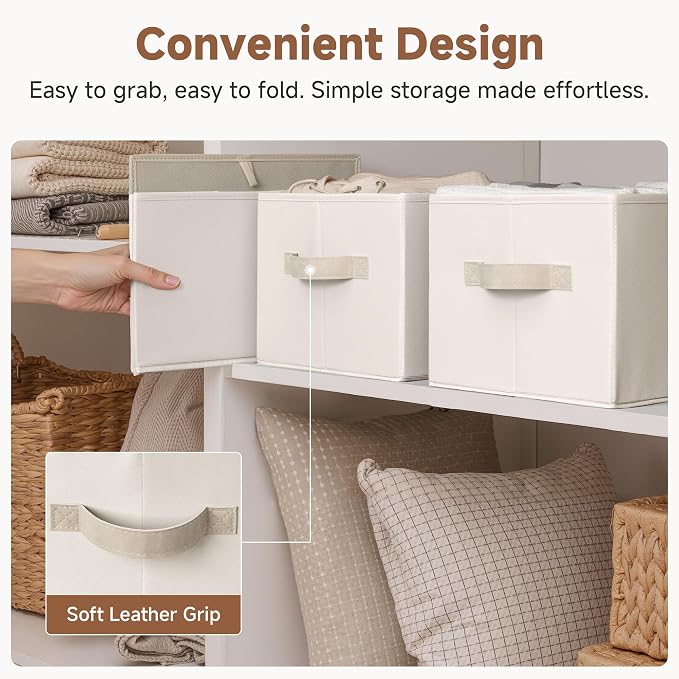 StorageWorks Closet Organizers and Storage Bins, Fabric Storage Baskets for Shelves, Linen Closet Organizer for Clothes, Beige, 3-Pack, Large - Image 6