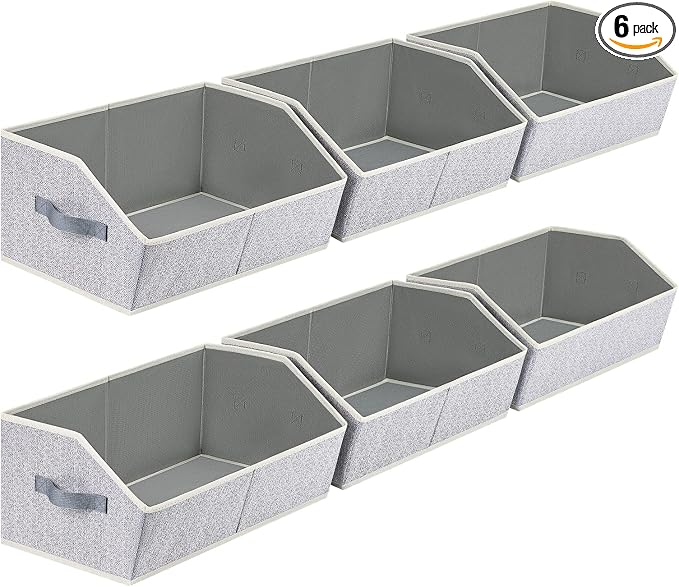 Homsorout Closet Organizers Bins 6 Packs - Large Closet Shelf Organizer with Handles, Fabric Trapezoid Storage Bins, Collapsible Storage Cubes for Clothes, Towels, Light Gray by Homsorout