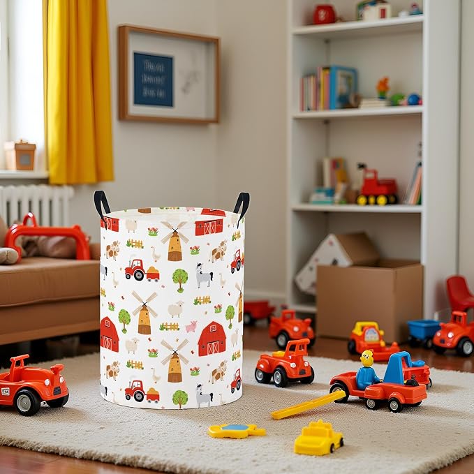 Baby Laundry Basket Baby Nursery Hamper Kids Laundry Basket Toy Storage Bin for Boys Room Decor Gift Baskets for Bedroom Bathroom(Farm) - Image 3