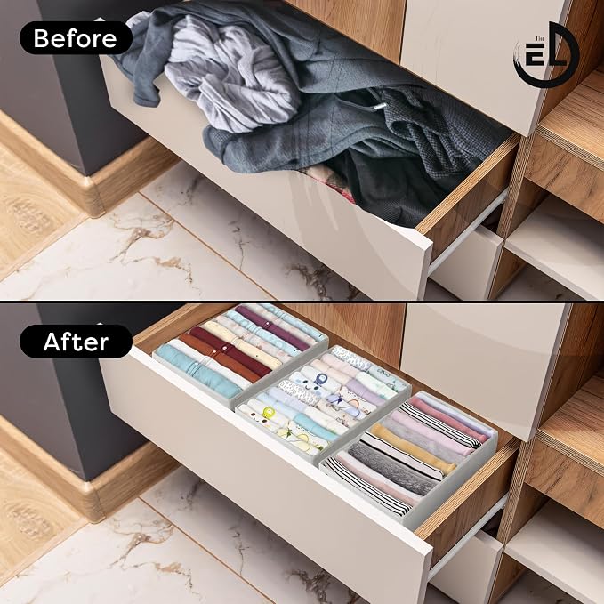 Drawer Organizer Clothes - 3 Set Multipurpose Dresser Drawer Organizer for Adults & Kids, Closet Foldable 10 Cells per Organizer - Non-Woven Fabric, T-Shirts, Baby Clothes, Shorts Organizer - White - Image 6