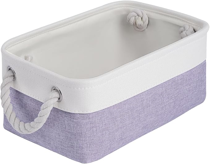 Storage Baskets for Shelves 11.8x7.9x5.2 Inch, Foldable Fabric Storage Bins with Handles, Small Storage Baskets for Organizing Closet, Office, Home Organization (1-Pack, White&Purple) by VQRTEXAStorageBasket