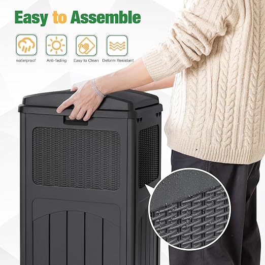 Flamaker 30 Gallon Trash Can, Resin Outdoor Garbage Can with Lid, Waterproof Hideaway Patio Waste Bins for Outside Use (2 Pack, Gray) - Image 4