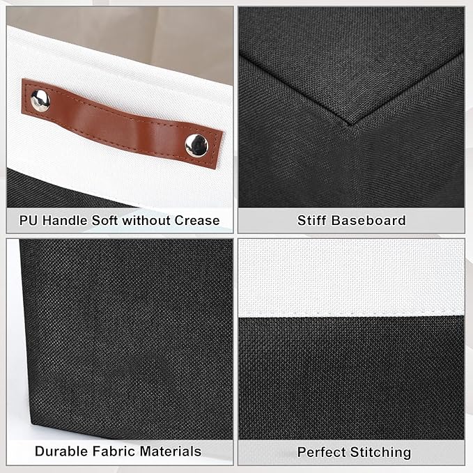 Bagnizer 13x13 Cube Storage Bins, Collapsible Fabric Storage Box, 4 Pack Closet Baskets with Handles for Organizing, Shelf, Toys, Clothes, Home, Office, Nursery (Black&White) - Image 5